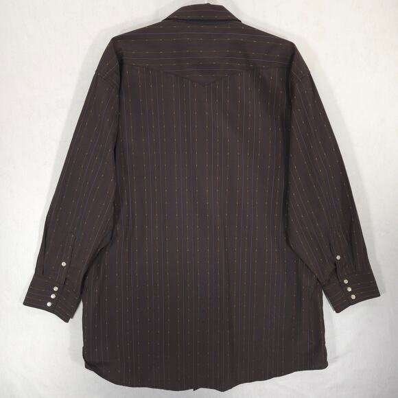 Panhandle Shirt Mens 18-35 Big Brown Striped Western Long Sleeve Pearl Snap - Picture 9 of 14
